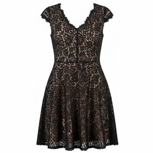 H&M Black Lace Cap Sleeve Fit Flare Mini Dress Medium Coquette Gothic Valoween